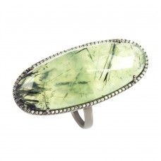 Prehnite oval silver cocktail ring